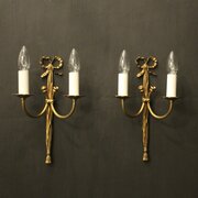 French Pair Of Gilded Brass Ribbon Wall Lights