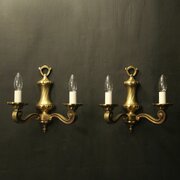 French Pair Of Gilded Brass Twin Arm Wall Lights