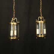 French Pair Of Gilded Brass Twin Light Lanterns