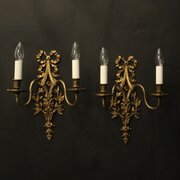 French Pair Of Gilded Ribbon Antique Wall Lights