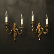 French Pair Of Gilded Twin Arm Wall Lights