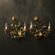 French Pair Of Toleware Floral Wall Lights