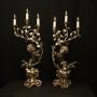 French Pair Silver Giltwood Cherub Candelabra