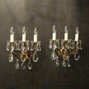 French Pair Triple Arm Antique Wall Lights
