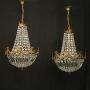 French Pair of Gilded Triple Light Chandeliers