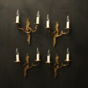 French Set Of 4 Gilded Twin Arm Wall Lights