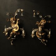 Italian Giltwood & Murano Cherub Wall Lights