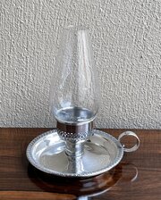 Art Deco Silver Chamberstick With Glass Shade