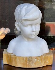 Italian Carrara Marble Bust Of A Young Boy, Signed