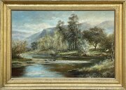 Late Victorian Landscape Oil Painting By E Brown