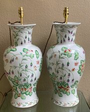 Pair of Famille Verte Baluster Vase Lamps