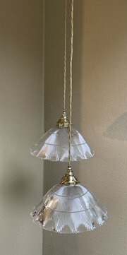  Rare Large Pair Of Holophane Pendants