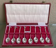 Set Eight Silver Teaspoons Hunting Animal Finials
