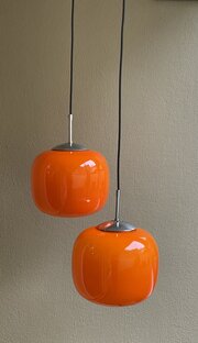  Set Of 3 1960s Orange Opaline Pendant Lights