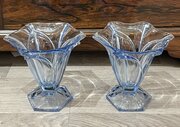 Stoelzle Pair Of Art Deco Pale Blue Glass Vases