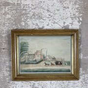 A Naïve Watercolour Of A Stagecoach & A Farm 1830