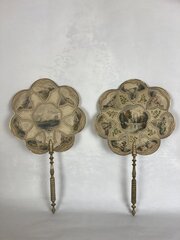  A Rare Pair Of Hand-painted Norfolk Face Screens