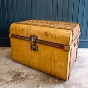 Antique Faux Wood Painted Metal Steamer Trunk