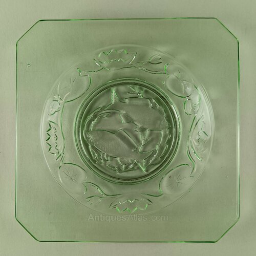 Matrix. Login Example Antiques Atlas - Art Deco Green Glass 'Fish & Water Lily' Plate. as1148a308