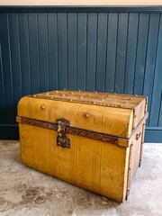 Large Faux-Wood Painted Metal Steamer Trunk C.1890