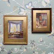 Pair Of English School Interior Watercolours