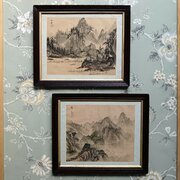 Pair Of Signed Chinese Shan Shui Silk Paintings