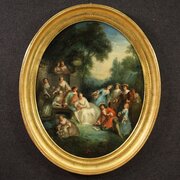 18th Century Rococo Oval Painting, Gallant Party
