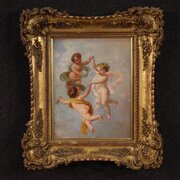 19th Century Italian Painting Of A Game Of Cherubs