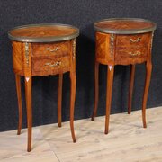 20th Century French Oval Inlaid Bedside Tables