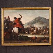 Antique 17th Century Painting, Battle With Knights