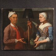 Antique 17th-century Lombard Painting, Genre Scene