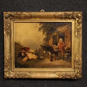 Antique English Painting Of A Rural Genre Scene