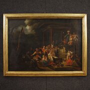 Antique Flemish Painting On Panel 19th Century