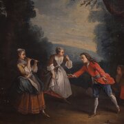 Antique French Painting Of Children Playing 