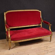 Antique French Red Velvet Sofa From 19th Century