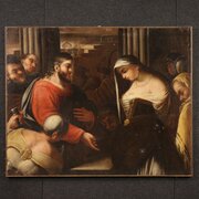 Antique Italian Painting Christ And The Adulteress