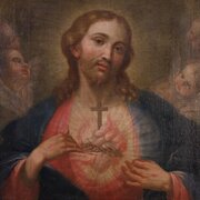 Antique Italian Painting Sacred Heart Of Jesus 
