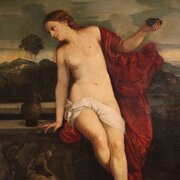 Antique Italian Painting, Sacred Love 19th Century