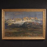 Antique Italian Signed Mountain Landscape Painting