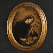 Antique Oval Painting Of Saint Catherine Of Genoa 