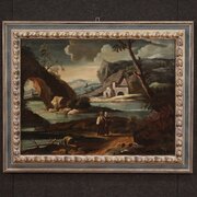 Antique Painting Landscape With Characters 