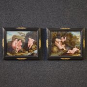 Antique Pair Of 17th Century Glass Paintings