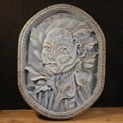 Bas-relief Sculpture, Stylized Face With Flowers
