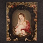 Flemish Painting Madonna And Child 17th Century