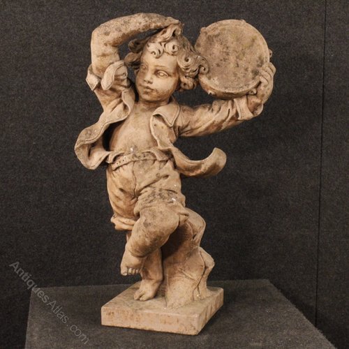 Antiques Atlas French Sculpture In Cement Child With Tambourine