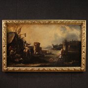 Great 18th Century Painting Landscape With Knights / Soldier