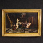 Italian Interior Scene Painting Signed F. Bonati 