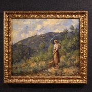 Italian Landscape With Figure Signed Painting 