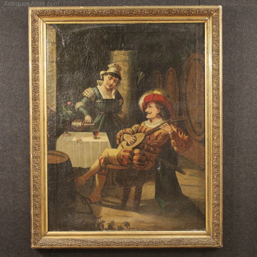 Antiques Atlas Italian Oil Painting Interior Scene With Musician