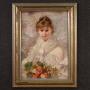 Signed Italian painting portrait of a young girl